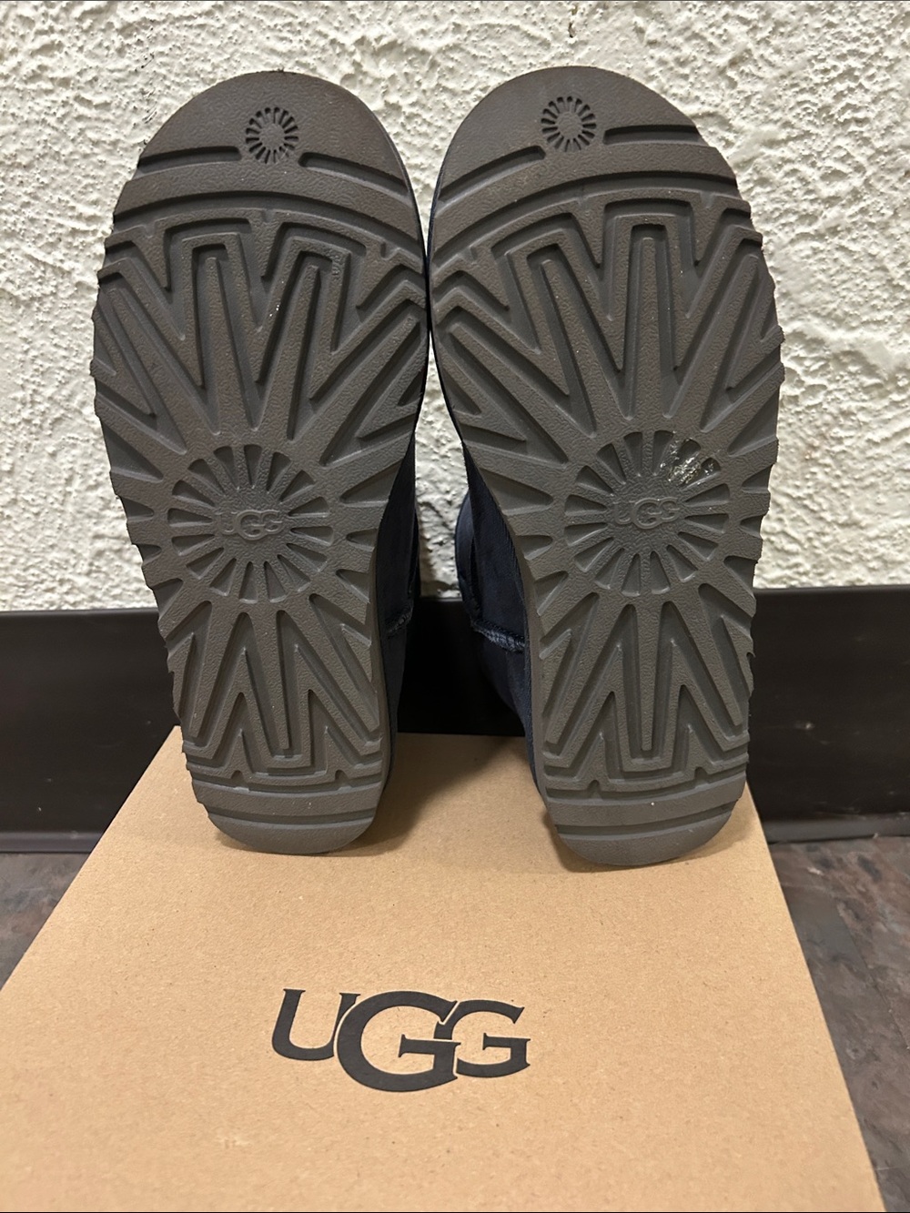 Women’s MINI II UGG Navy Short Suede Boot with Plush Shearling Size 7 EXCELLENT - Picture 10 of 16